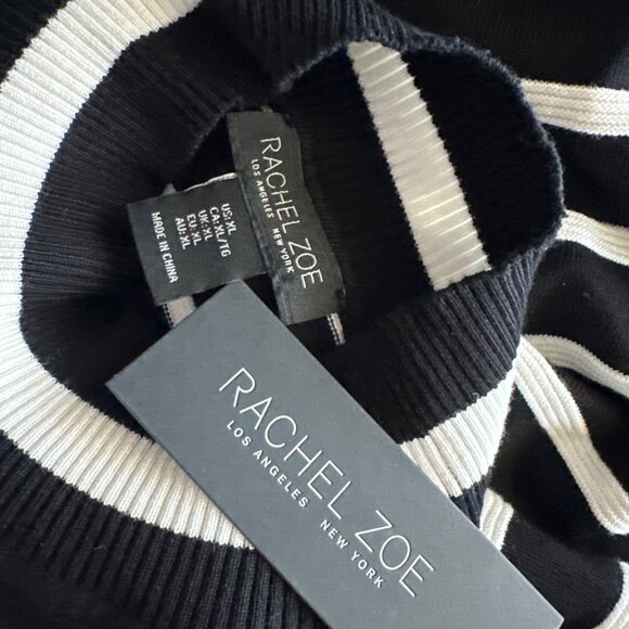 NWT Rachel Zoe Black White Striped Sweater Mock Neck Ribbed Comfy Size XL - Picture 4 of 5